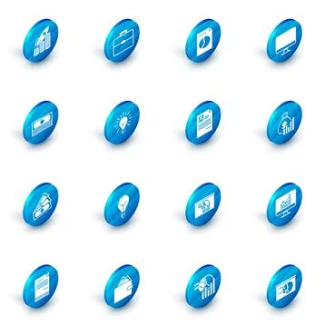 Set Briefcase, Document with graph chart, Computer monitor screen, Stacks pap イラスト素材