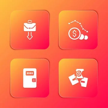 Set Briefcase, Dollar rate decrease, Prison cell door and Tearing money ban.. 库存插图