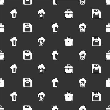 Set Briefcase, Floppy disk, Cloud database and on seamless pattern. Vector 스톡 일러스트