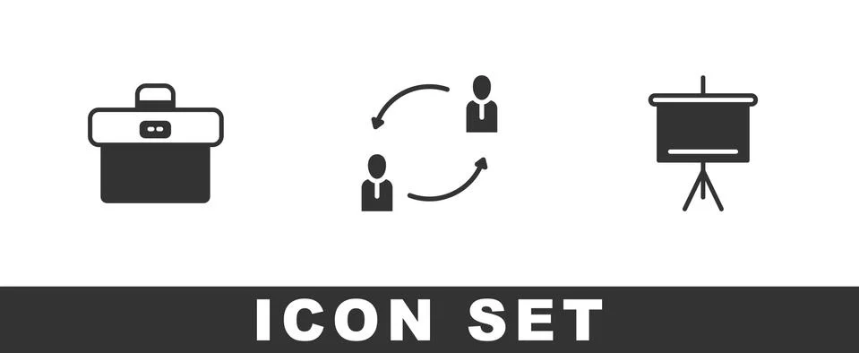 Set Briefcase, Human resources and Chalkboard icon. Vector Stock Illustration