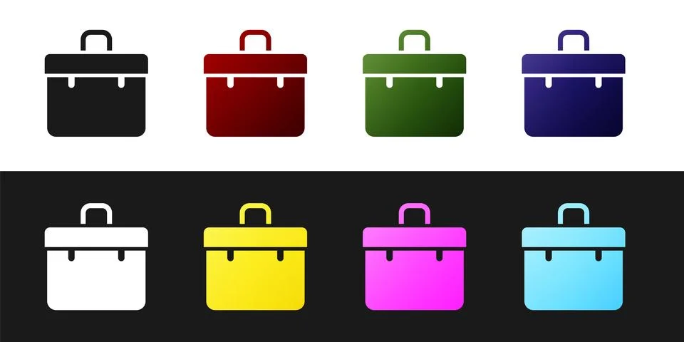 Set Briefcase icon isolated on black and white background. Business case si.. 库存插图