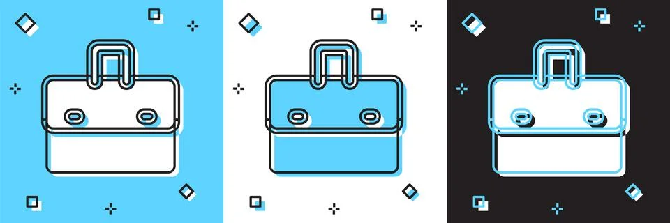 Set Briefcase icon isolated on blue and white, black background. Business c.. 스톡 일러스트