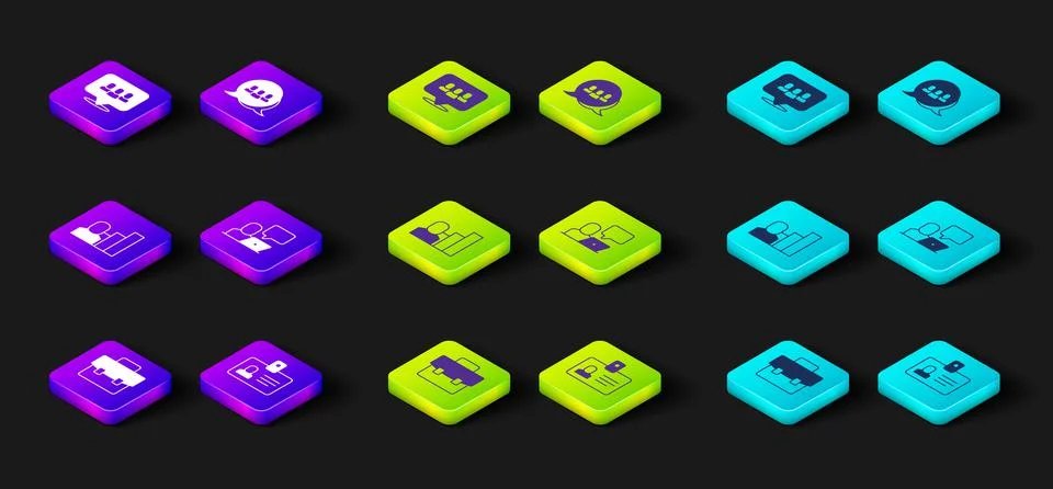Set Briefcase, Identification badge, Productive human, Freelancer, Project team Stock Illustration