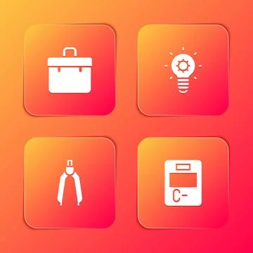 Set Briefcase, Light bulb, Drawing compass and Exam paper with incorrect an.. Stock Illustration