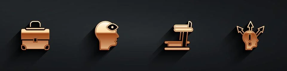 Set Briefcase, Man with third eye, Treadmill machine and Project team base icon 스톡 일러스트
