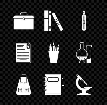 Set Briefcase, Office folders with papers and documents, Stationery knife, .. Stock Illustration