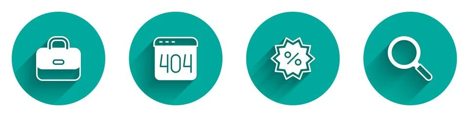 Set Briefcase, Page with 404 error, Discount percent tag and Magnifying glass イラスト素材