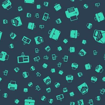 Set Briefcase, Printer, Identification badge and Mail and e-mail on seamless 스톡 일러스트