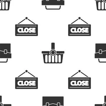 Set Briefcase, Shopping basket and Hanging sign with Closed on seamless pattern Stock Illustration