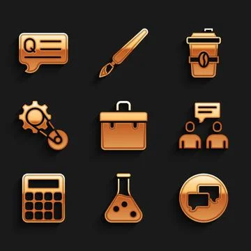 Set Briefcase, Test tube, Speech bubble chat, Two sitting men talking, Calcul イラスト素材