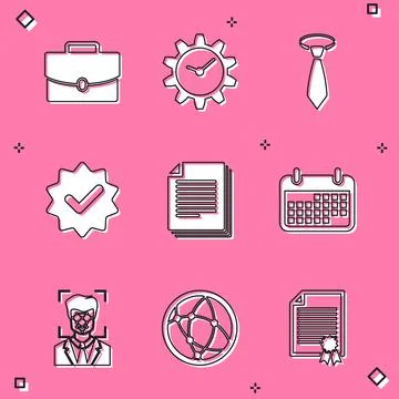 Set Briefcase, Time Management, Tie, Approved and check mark, Document and Stock Illustration
