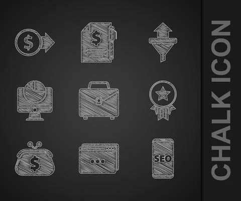 Set Briefcase, Website template, Mobile phone SEO optimization, Medal with star Stock Illustration