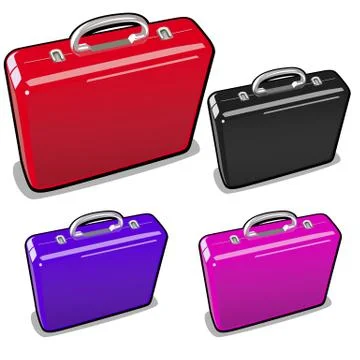 A set of briefcases in different colors isolated on a white background. Vector Stock Illustration