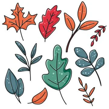 Set bright autumn leaves vector isolated illustration Ilustración de archivo