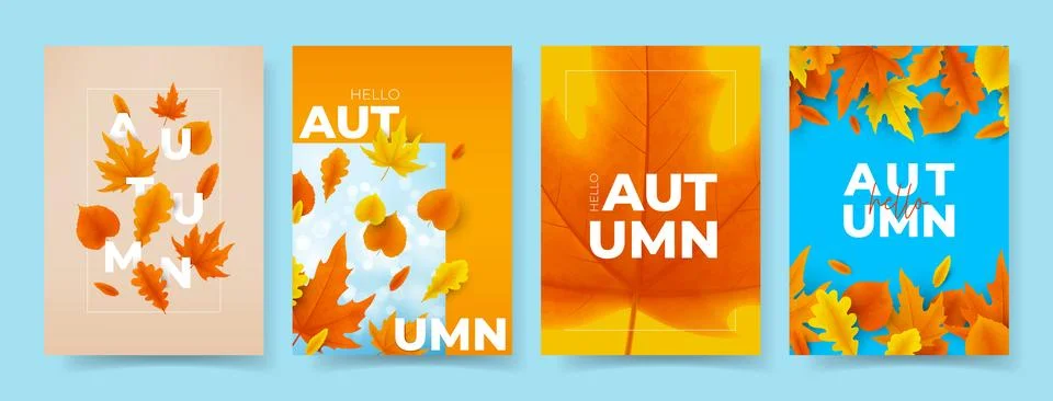 Set of bright autumn posters Stock Illustration