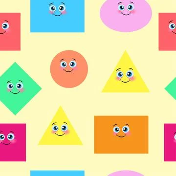 Set of bright basic geometric shapes with facial emotions Stock Illustration