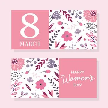 Set of bright cards for March 8 and International Women's Day with floral d.. Stock Illustration