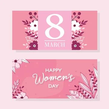 Set of bright cards for March 8 and International Women's Day with floral d.. Stock Illustration