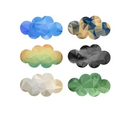 Set of bright clouds in triangular style Stock Illustration