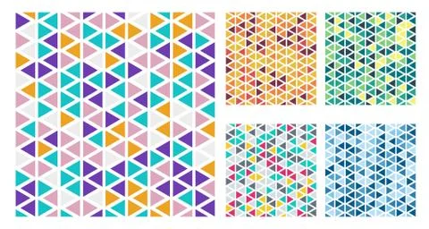 Set of bright color triangles simple pattern on white background Stock Illustration