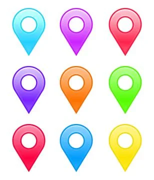Set of bright colored map pointers, map design elements marker. Stock Illustration