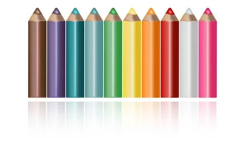Set of bright colored pencils with reflection Stock Illustration