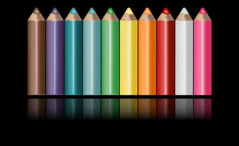 Set of bright colored pencils with reflection2 Stock Illustration