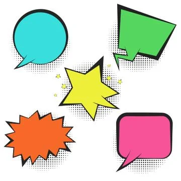 Set of bright colorful retro comic speech bubbles Stock Illustration