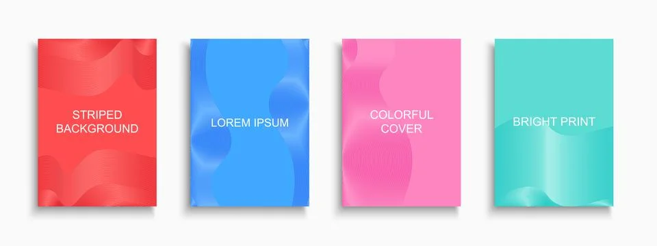 Set of bright colorful striped covers, templates, posters, placards, brochures 스톡 일러스트
