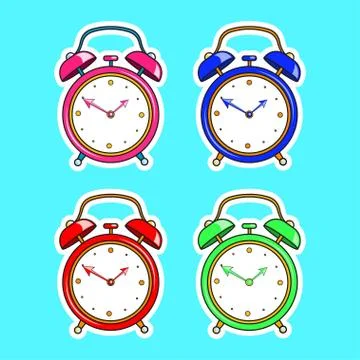 Set of bright comic alarm clock. Vector cartoon object in retro pop art style Stock Illustration