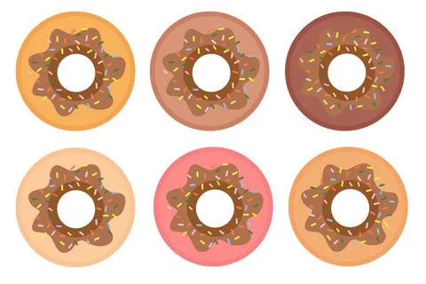 Set of bright donuts. Vector illustration of desserts. Collection of sweet Stock Illustration