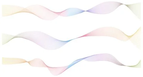 Set bright dynamic wave lines. Abstract vector multicolored template. Stock Illustration