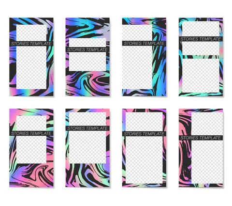 Set of bright editable template for stories and streaming. Illustrazione stock