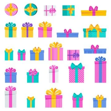 Set of bright fun holiday gift boxes. Stock Illustration