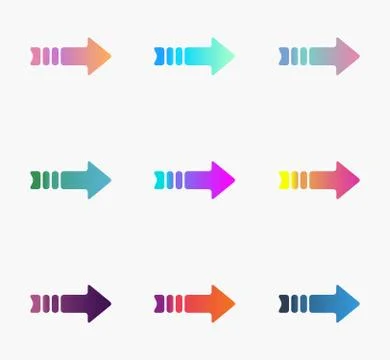 Set of bright gradient vector arrows with tail in sweet colors Ilustración de archivo