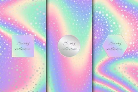 Set of bright holographic backgrounds Stock Illustration