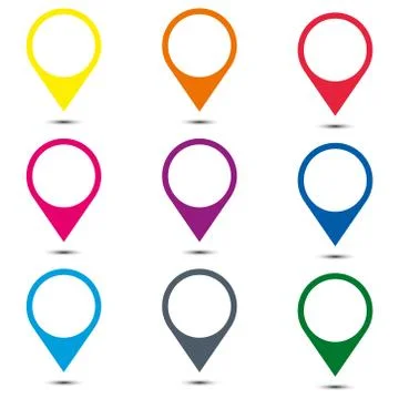 Set of bright map pointers pin on a white background Stock Illustration