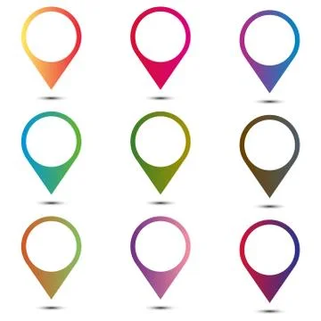 Set of bright map pointers pin on a white background Stock Illustration