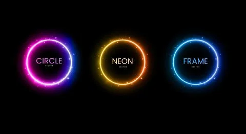 Set of bright neon circles Stock Illustration
