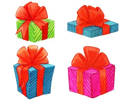 Set of bright New Year's elements, watercolor drawings in vector format. Illustrazione stock