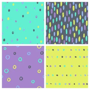 Set of bright paint drops seamless patterns. Stock Illustration
