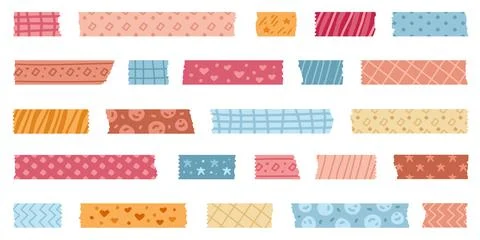 Set of bright patterned washi tape strips and pieces of duct paper. Stock Illustration