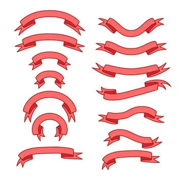 Set of bright pink different ribbons with gradient, red tape banner collection Stock Illustration