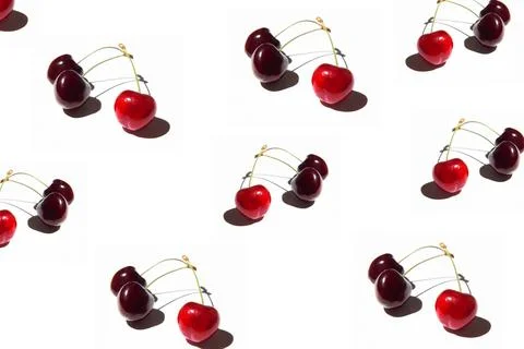 Set of bright red cherry isolated on a white background Stock Photos