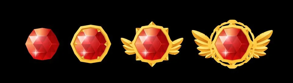 Set of bright red crystal flat style, vector illustration 库存插图