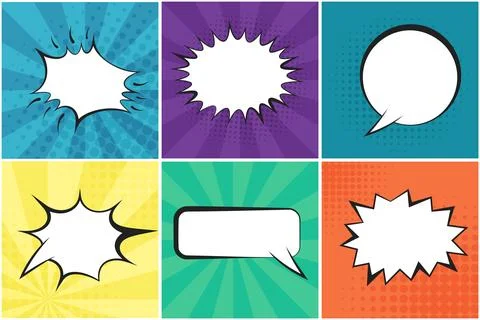 Set of bright retro speech bubbles with background Stock Illustration
