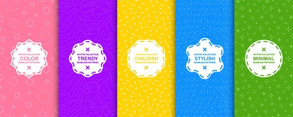 Set of bright seamless creative backgrounds. Vibrant geometric color patterns イラスト素材