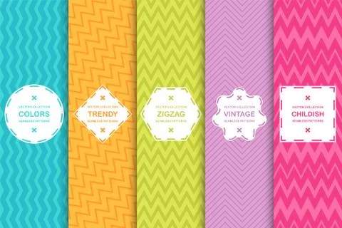 Set of bright seamless zigzag patterns - vector striped texture. Colored stylish Stock Illustration