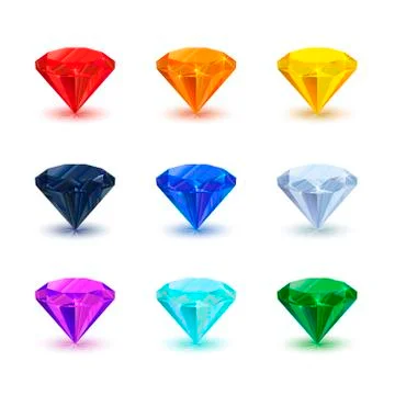 Set of bright shiny gemstone on white Stock Illustration