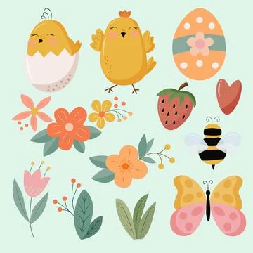 Set of bright spring and Easter elements Illustrazione stock
